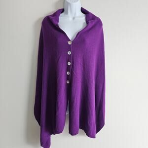 Vera Tucci Wool Blend Cape Poncho Womens One Size Purple Italy Button Front
